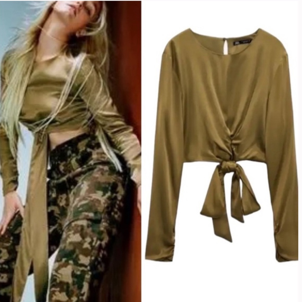 NWOT ZARA Satin Effect Tie Top SIZE large L